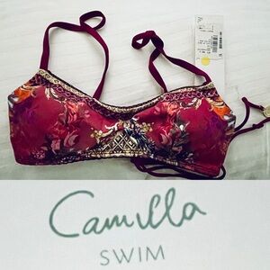 CAMILLA Swim NWT PALAIS ROUGE Baroque Print Lace-Up Back BIKINI TOP Size XS